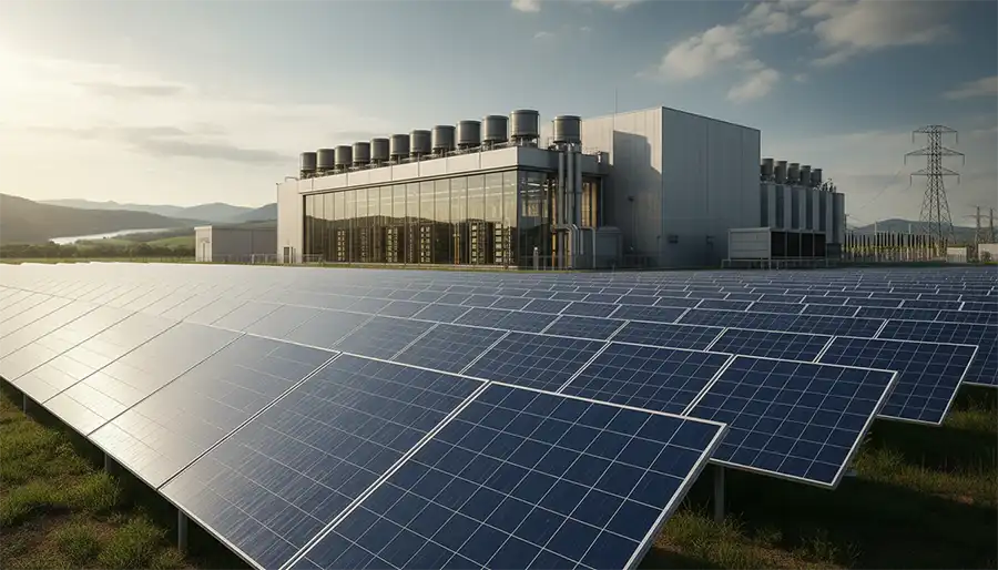 Usina de energia solar de data center, promovendo energia limpa e minimizando danos para operação da inteligência artificial
