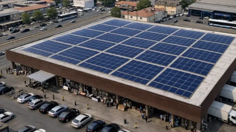 Supermercado em Belo Horizonte - MG com painéis de energia solar híbrida no telhado